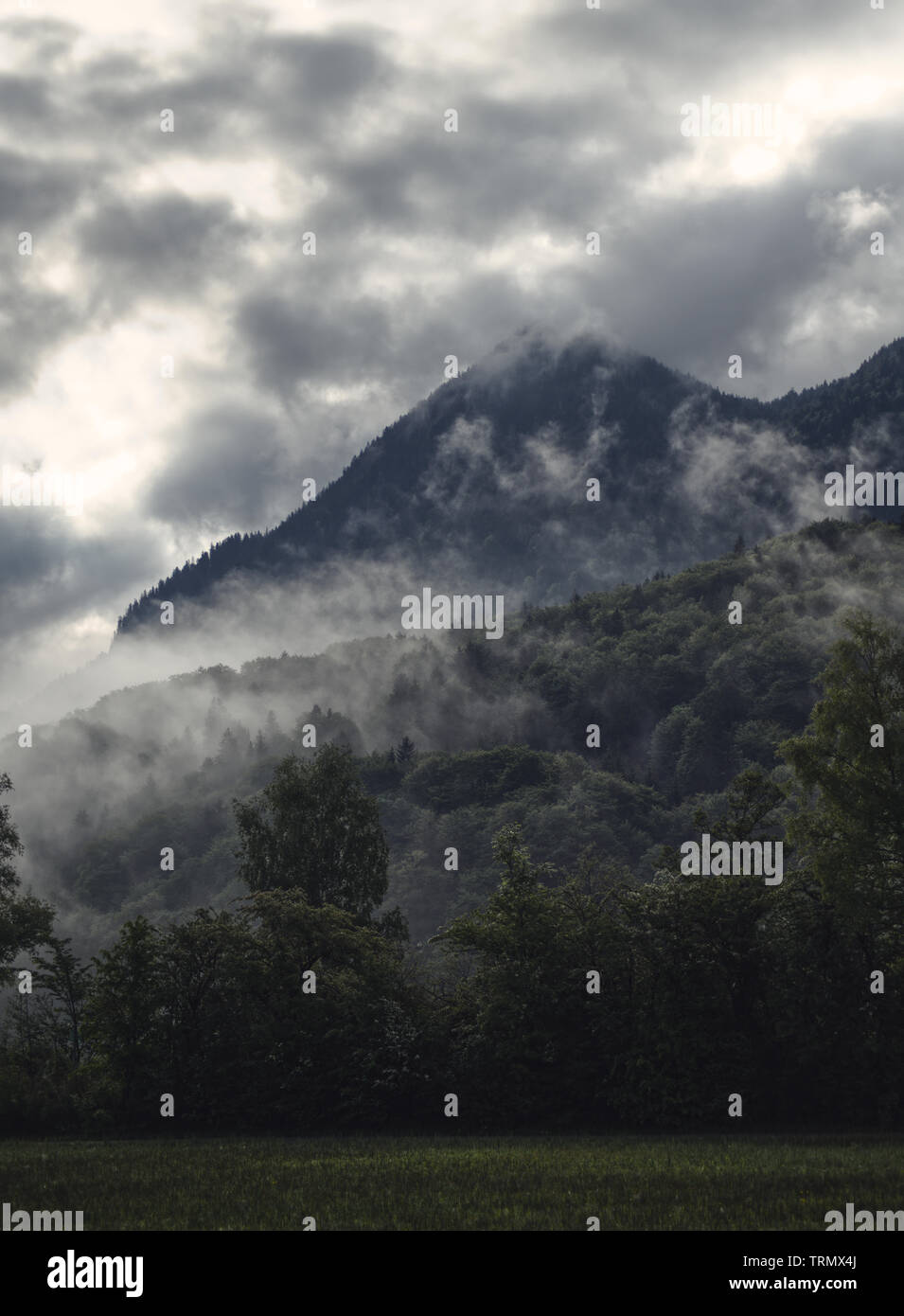 Clouds rolling through the mountains Stock Photo - Alamy