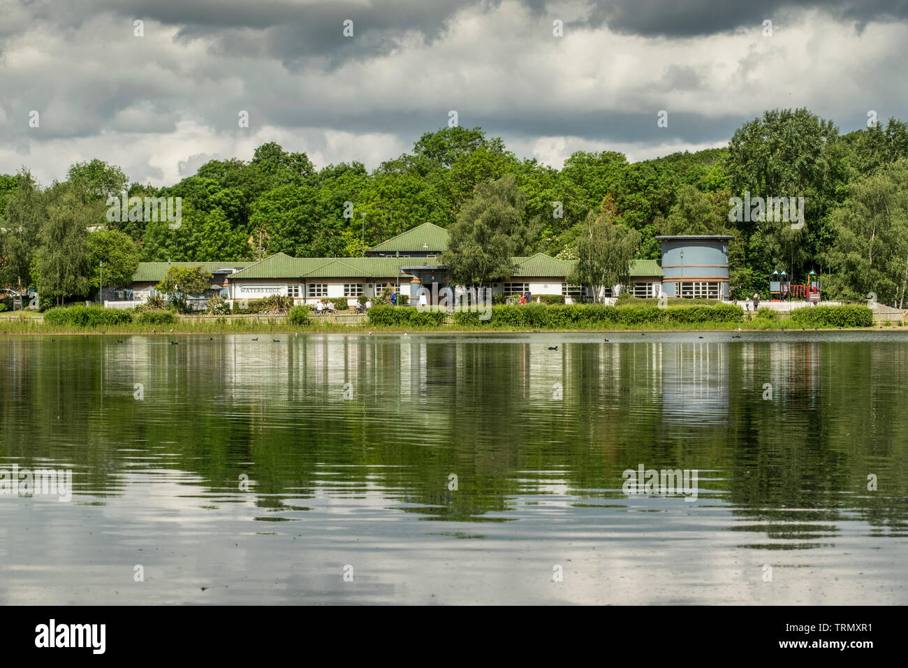 Ruislip lido with the Water's Edge pub situated in Hillingdon borough west London Stock Photo