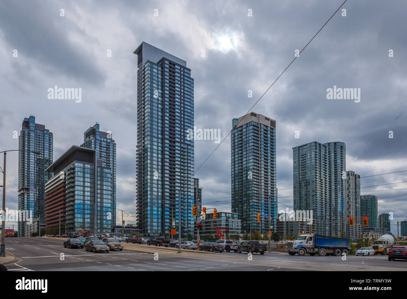 Toronto, CANADA - November 10th, 2018: Busy construction of new buildings and skyscrapers in Toronto centre, Canada Stock Photo