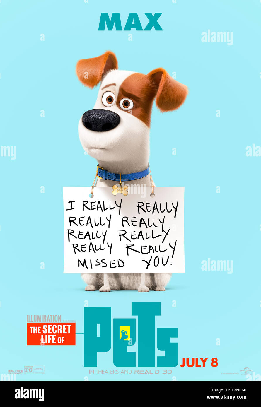 The Secret Life of Pets 2 (2019) directed by Chris Renaud and Max voiced by Louis C.K.. Animated sequel about what pets get up to whilst their owners are out for the day. Stock Photo