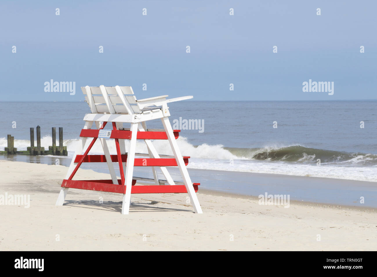 Lifeguard lifeboat and lifeguard chair, Cape May, New Jersey, USA Stock