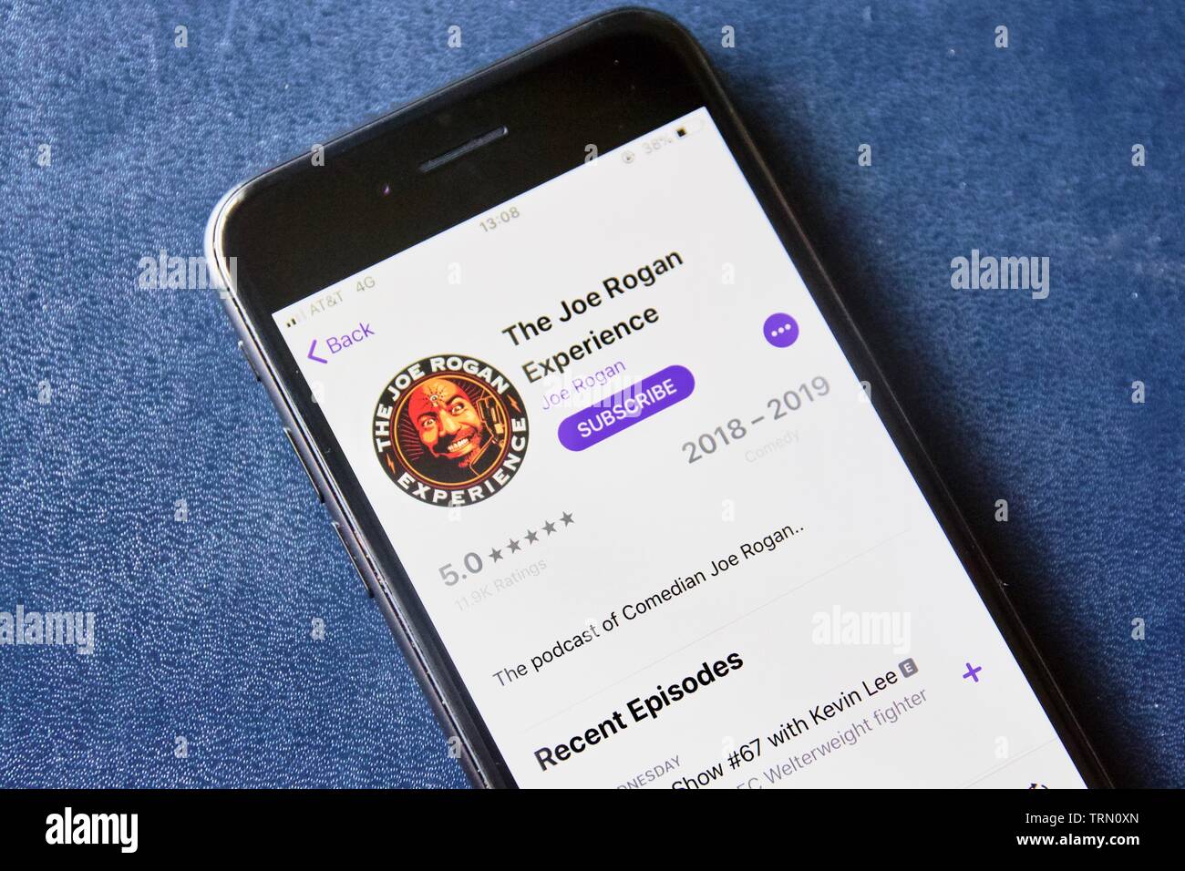 The comedy podcast for The Joe Rogan experience on an iPhone Stock