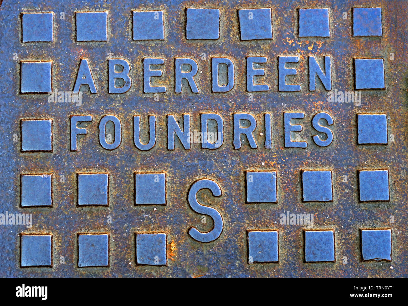 Aberdeen Foundaries Cast Iron Manhole Cover, City Centre, Aberdeen , Scotland, UK Stock Photo