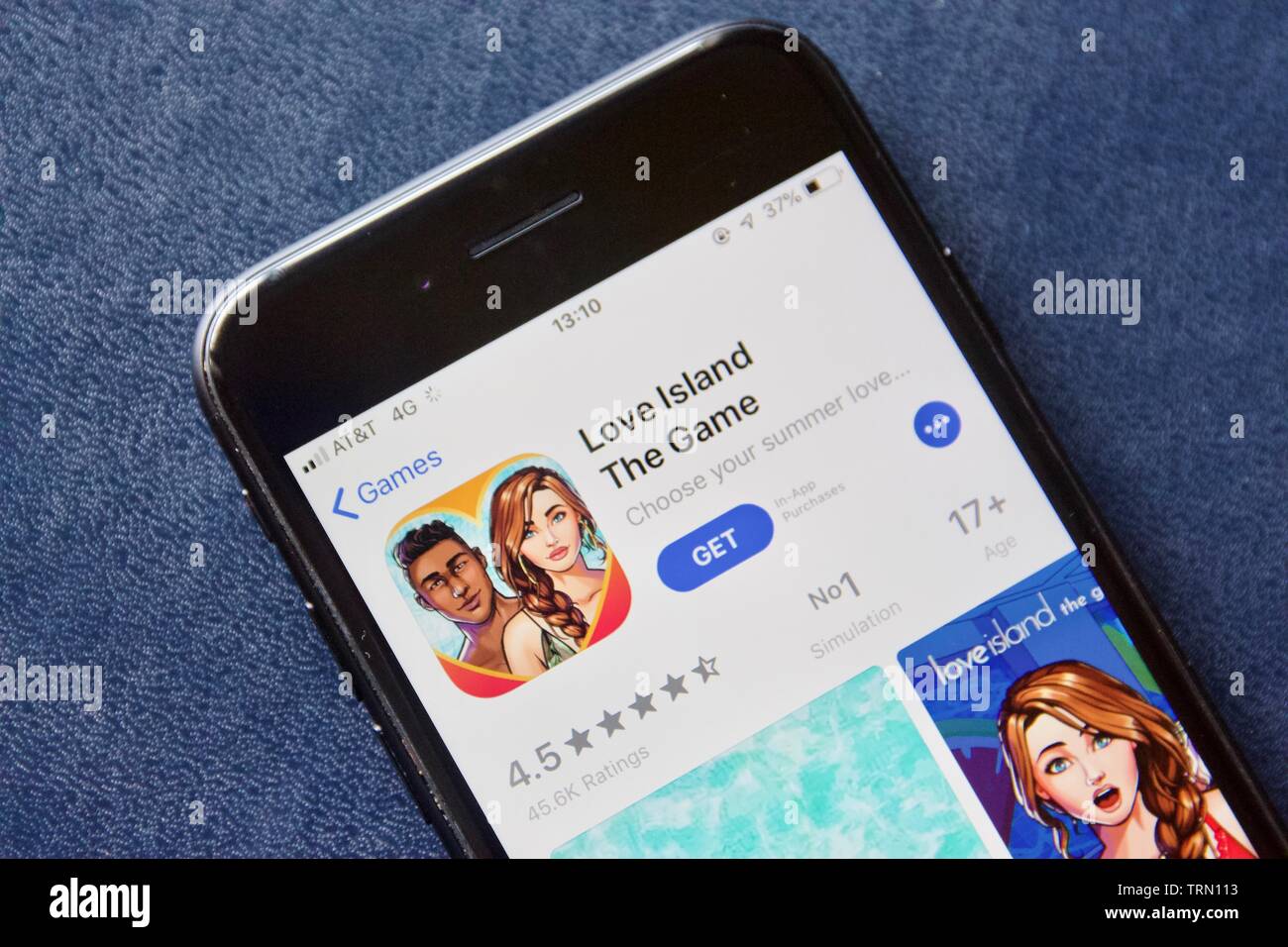 Love Island The Game, based on the popular UK reality show, on an iPhone Stock Photo