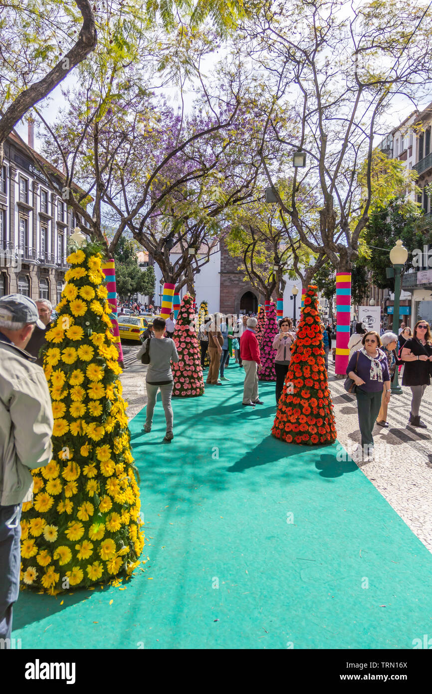 Colorful displays of flowers during Funchal's spring flower festival