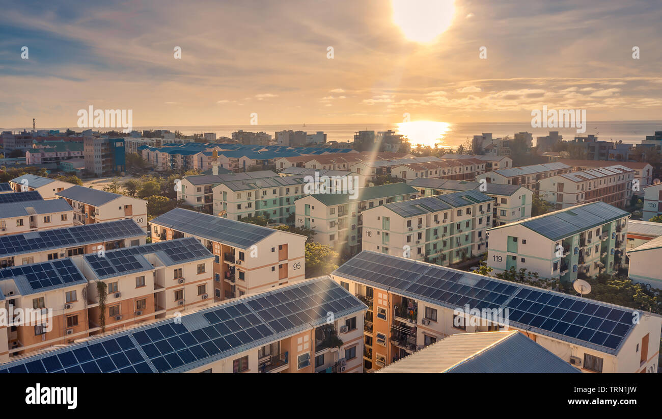 Solar PV  on the roof of the urban area Stock Photo