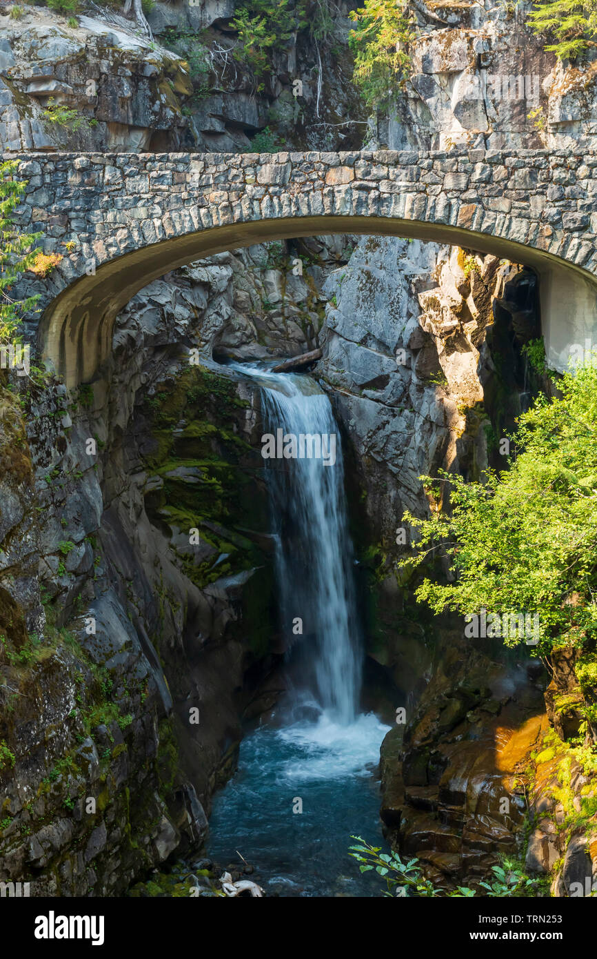 Christine Falls under a stone bridge in Mt Rainier National Park, Washington Stock Photo