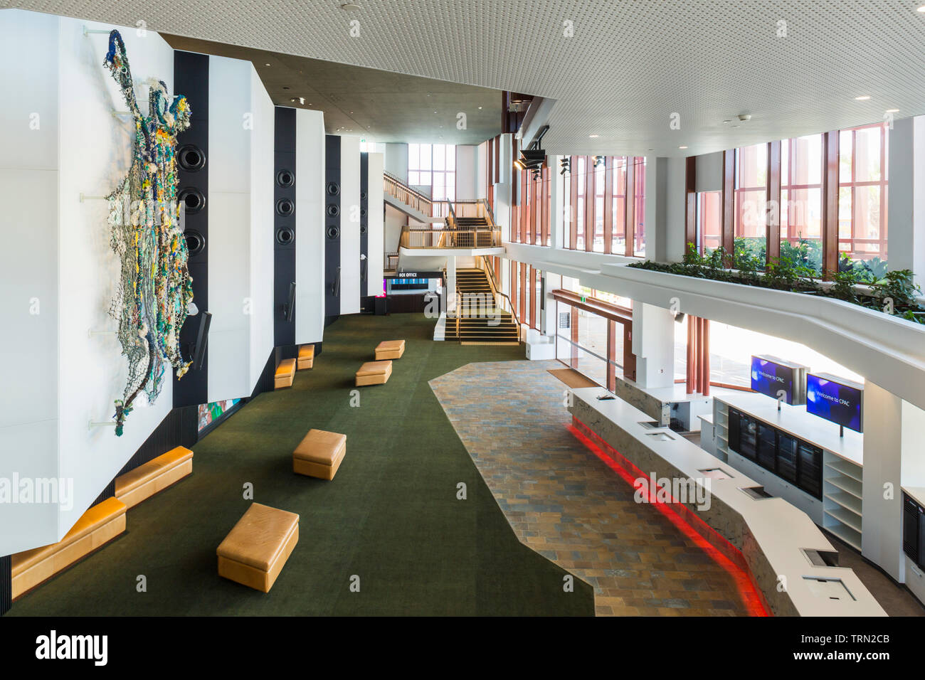 The foyer of the Cairns Performing Arts Centre, completed in late 2018 ...
