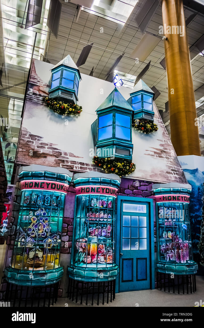 Singapore - Nov 18, 2018: A Wizarding World Holiday at Changi, a Harry Potter-themed event held in Changi Airport, Terminal 3, Singapore. Stock Photo