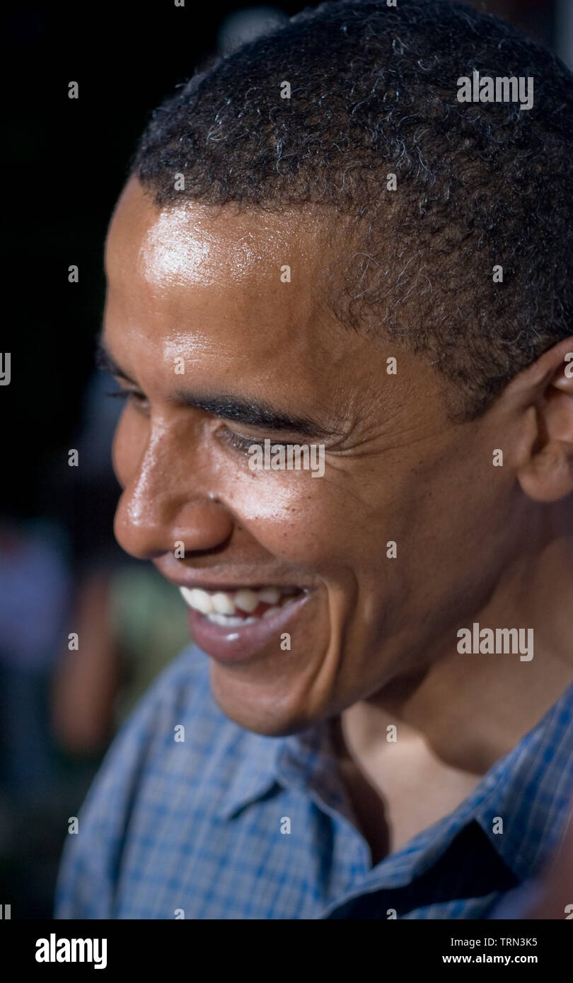 Barack Hussein Obama photographed in Fairfield Iowa while campaigning for president. He is an American attorney and politician who served as the 44th Stock Photo