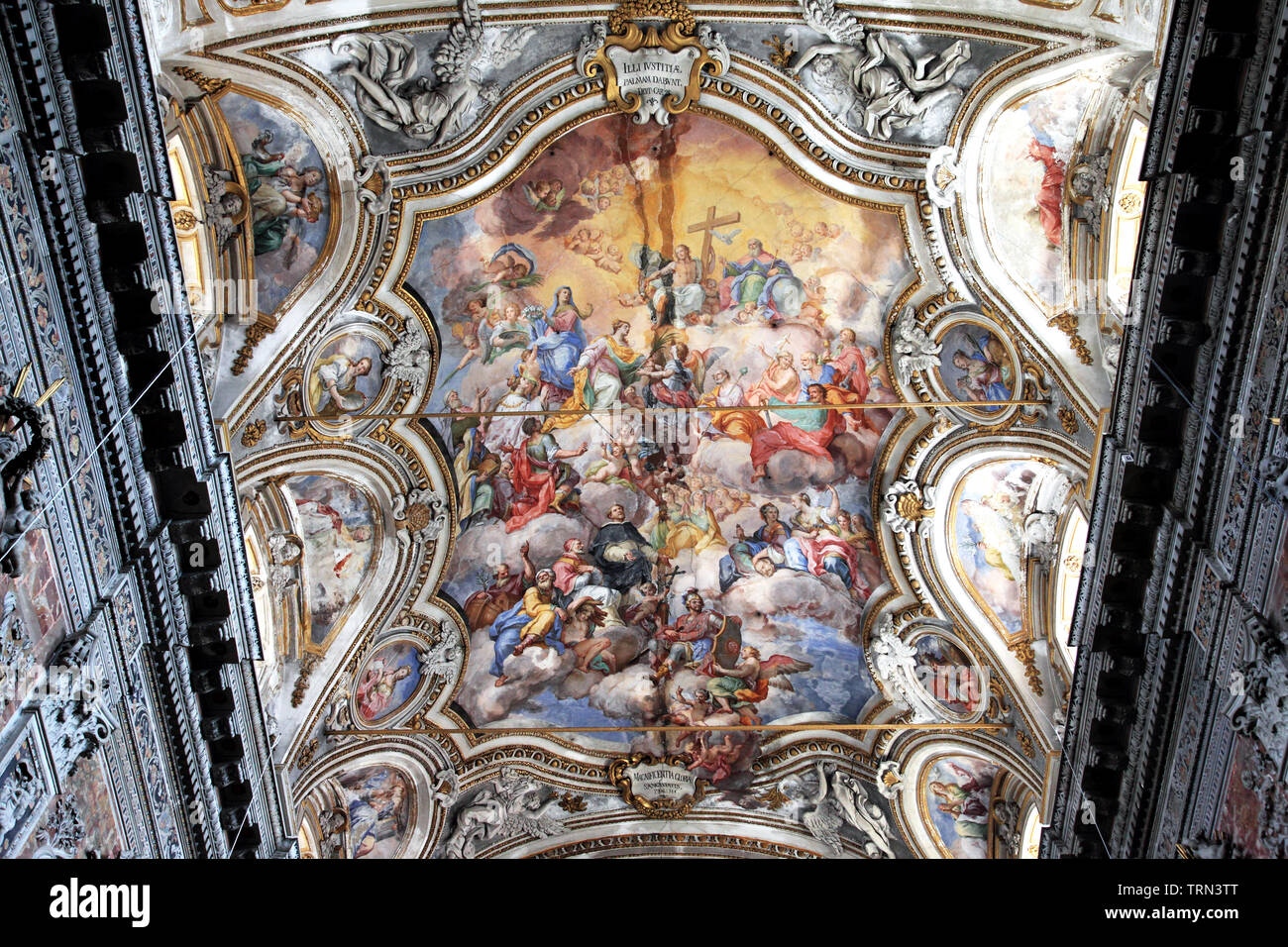 The ornate ceiling of Saint Catherine's Church Virgin and Martyr in Piazza Bellini in Palermo Sicily Stock Photo