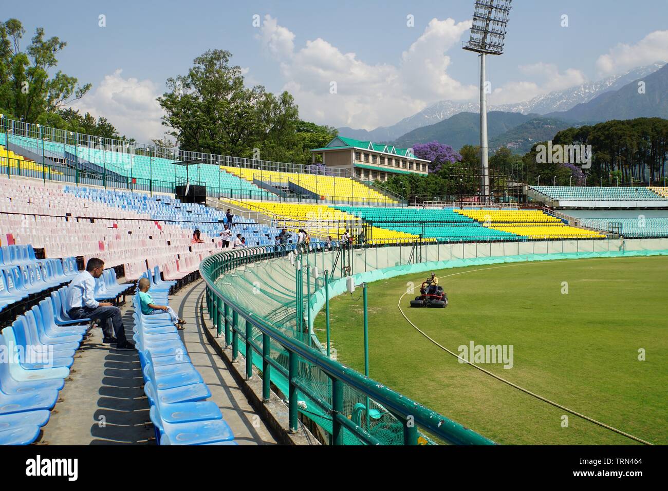 Scenic Himachal Pradesh Cricket Stadium on a Sunny Day Stock Photo