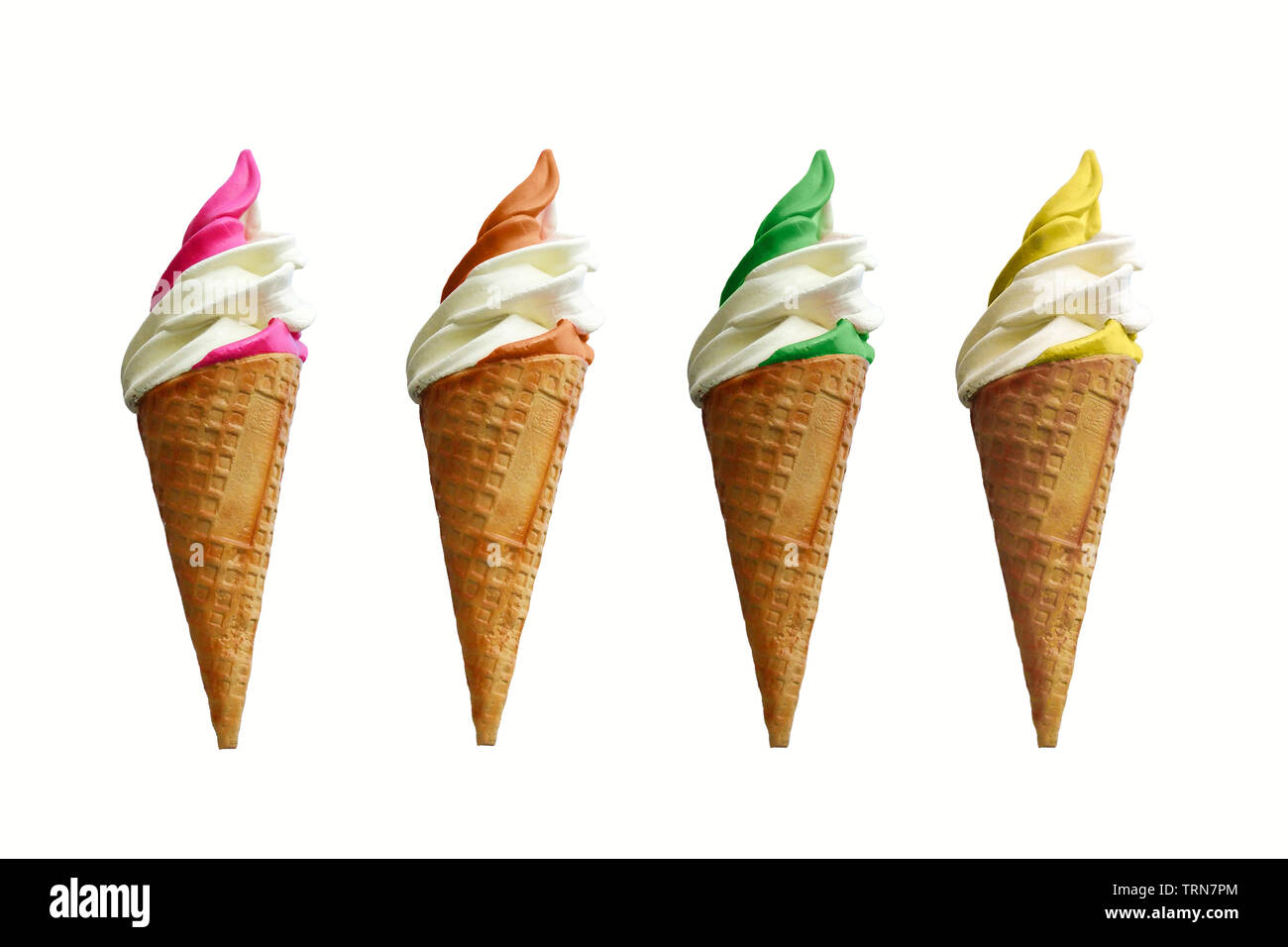 Collection of four soft serve ice creams isolated on white background Stock Photo
