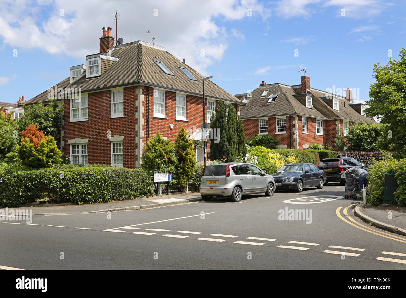 Wimbledon Village, London, UK. Detached neo-Georgian style houses on the corner of Church Road and Old House Close Stock Photo