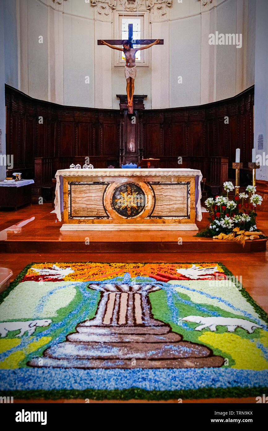 Italy Umbria Norcia - Corpus Domini feast - Floral display Stock Photo