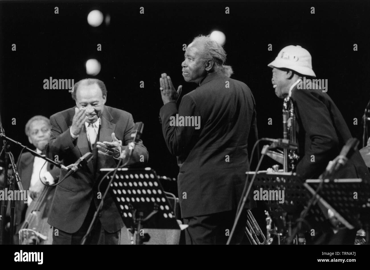 Harry 'Sweets' Eddison, Lionel Hampton and Al Grey, c1990. Creator: Brian Foskett. Stock Photo
