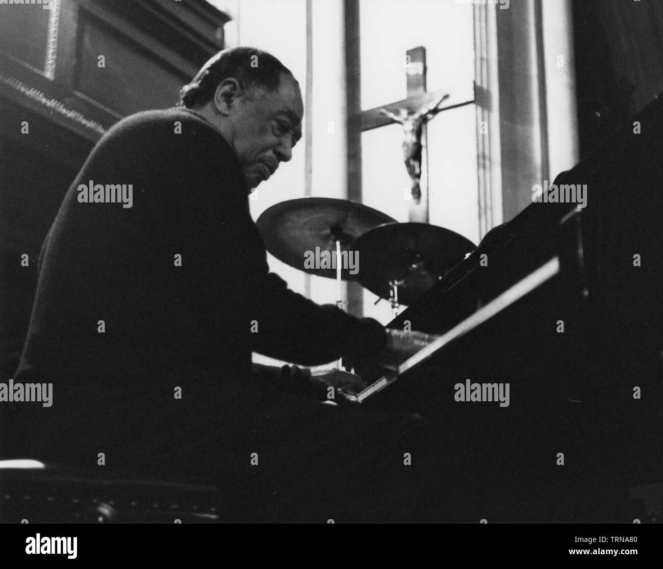 Duke Ellington, rehearsal for a Sacred Concert at Great St Mary's Church, Cambridge, 1967. Creator: Brian Foskett. Stock Photo