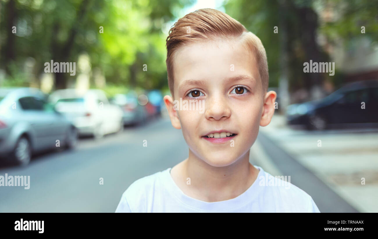 Portrait Of Happy Boy With Cool Hipster Haircut Charming Young
