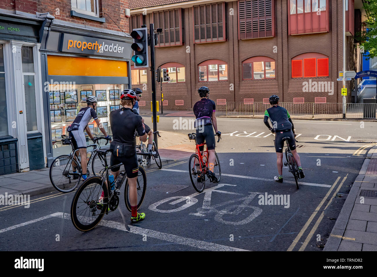 June 2019, Norwich 100 bike ride Five male cyclists participating in
