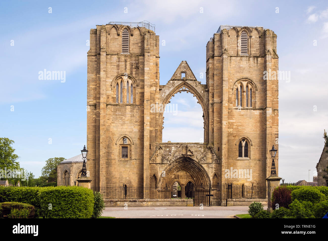 Two towers of 13th century Gothic Cathedral ruins in Elgin, Moray, Scotland, UK, Britain Stock Photo
