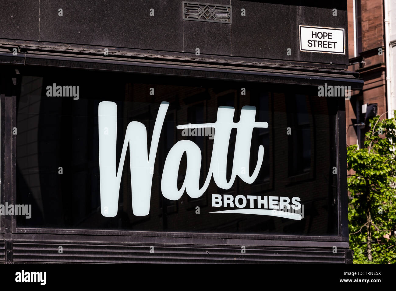 This store is permanently closed. Watt Brothers department store sign Glasgow on Hope Street in the city centre, Scotland, UK. Stock Photo