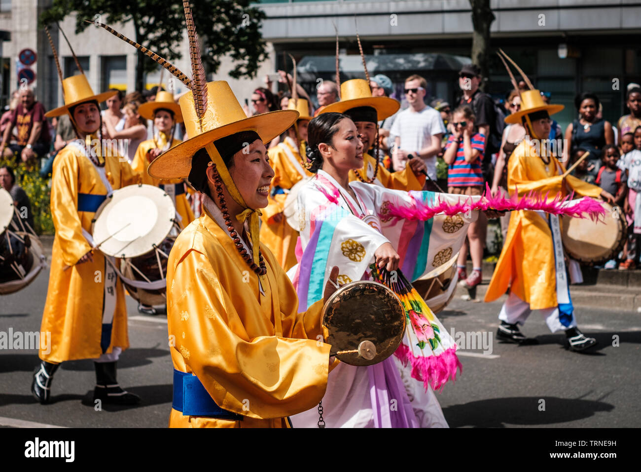 Berlin, Germany - june 2019: Korean people in traditional costumes on Karneval der Kulturen (Carnival of Cultures) in Berlin Stock Photo