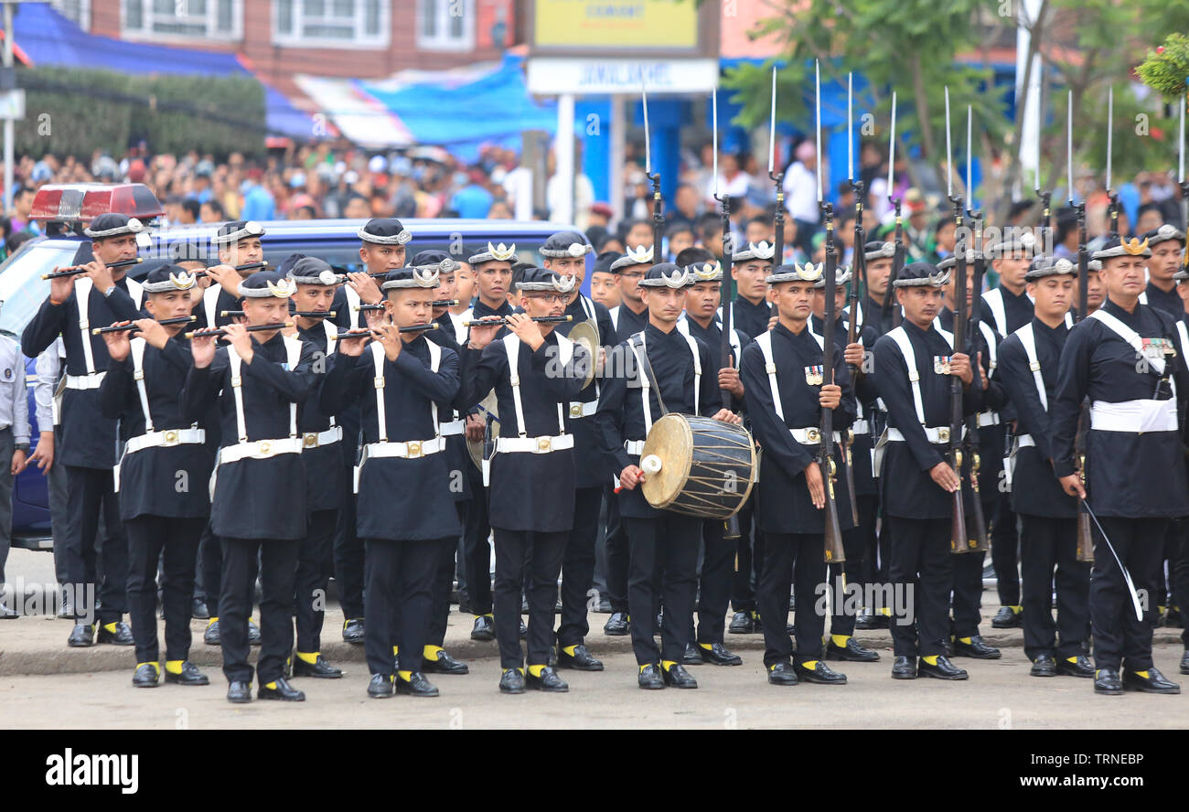 Kathmandu, Nepal, 09 June, 2019. Nepal Armed Force taking a part on the Bhoto Jatra. Alamy Live News Stock Photo