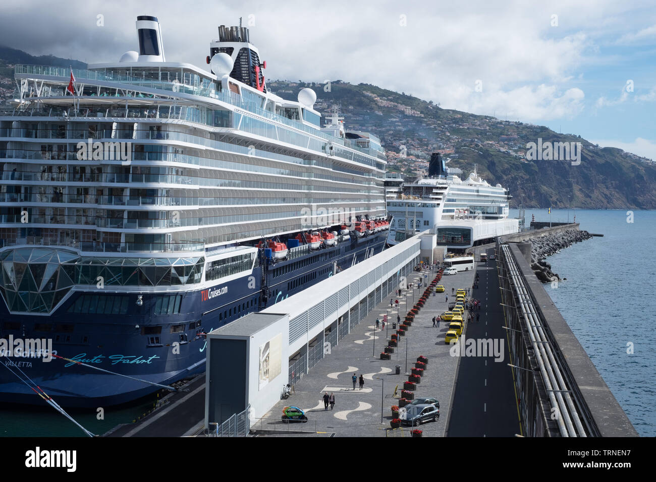 Two cruise ships docked at Funchal Harbour, Madeira Stock Photo