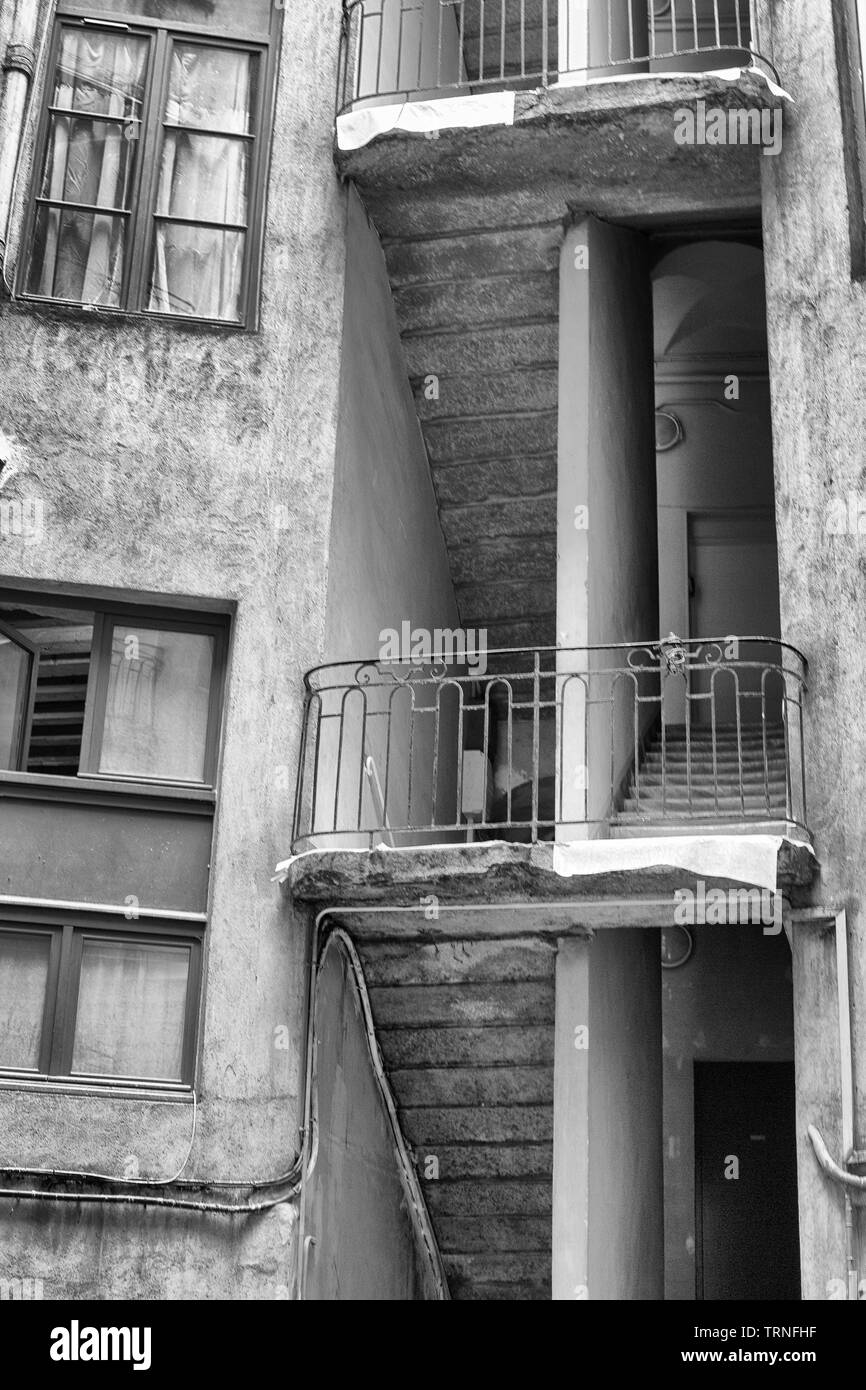 Apartment building  in vieux Lyon in black and white Stock Photo