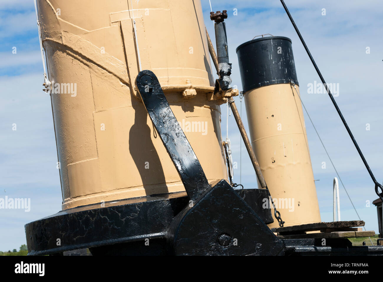 old steam tug funnels Stock Photo