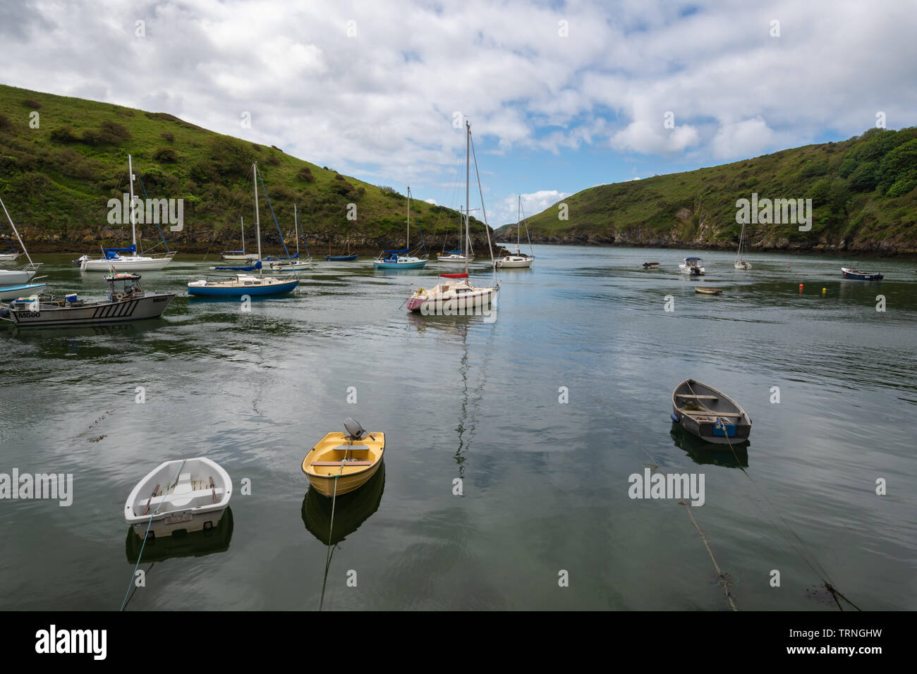 Boats in the pretty harbour in Solva, Pembrokeshire, Wales Stock Photo