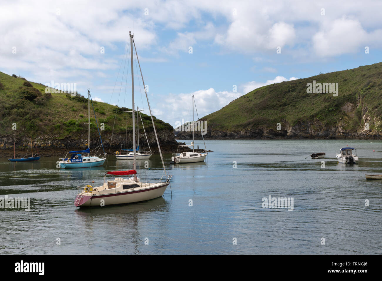 Boats in the pretty harbour in Solva, Pembrokeshire, Wales Stock Photo