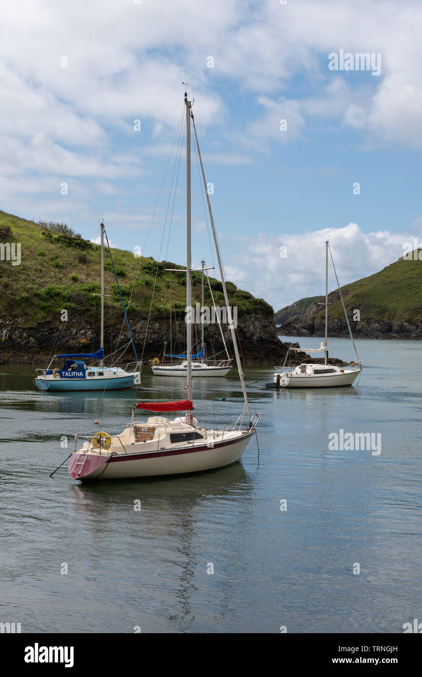 Boats in the pretty harbour in Solva, Pembrokeshire, Wales Stock Photo