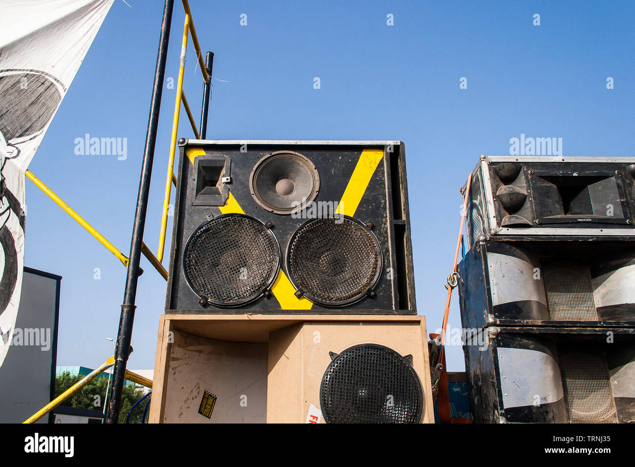 Huge sound system at Anti-Sonar free illegal squat party rave outside Sonar  Festival, Barcelona, Spain Stock Photo - Alamy