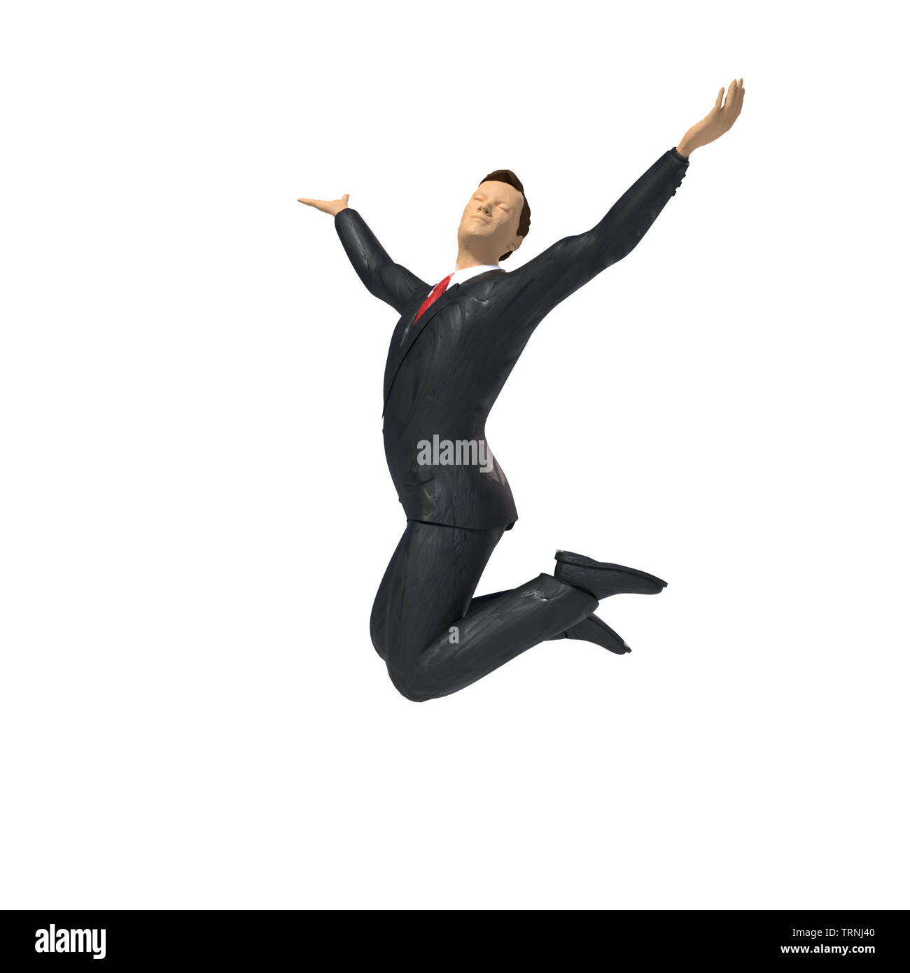 toy miniature businessman figurine is jumping for joy and happiness, concept isolated on white background Stock Photo