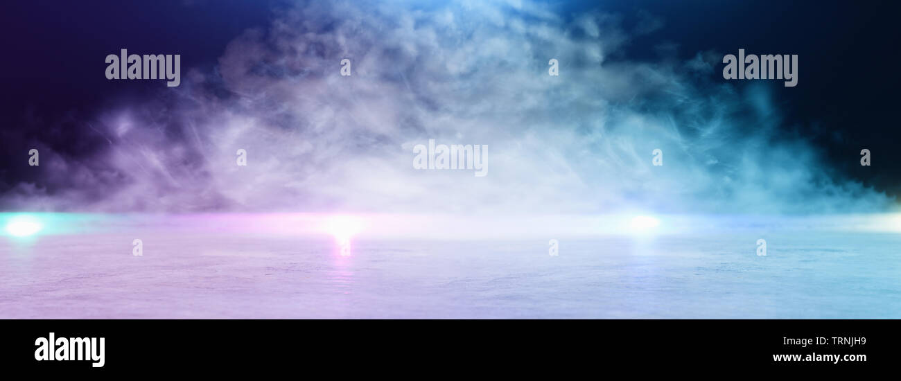 Abstract Dark Concentrate Floor Scene With Mist Or Fog Spotlight