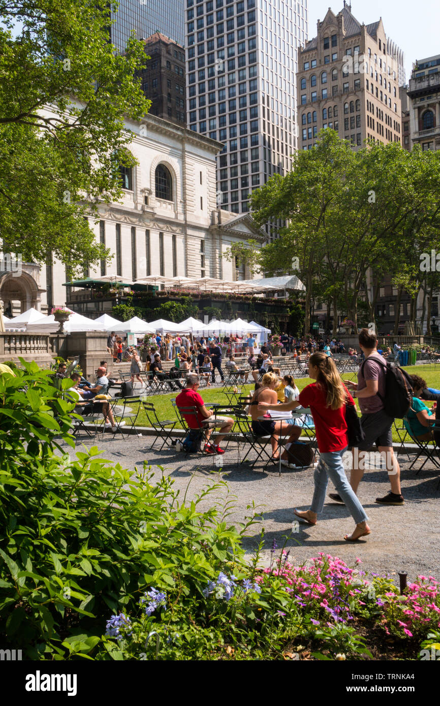 Bryant Park with the New York Public Library in Background, NYC Stock