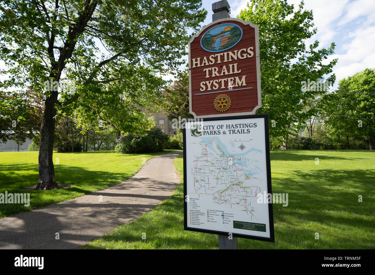 Hastings, Minnesota May 25, 2019 Sign for the Hastings Trail System