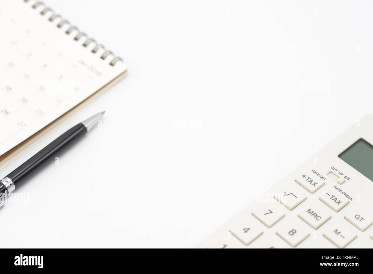 Flat Lay Of Top View Office Table Desk With Calendar Calculators