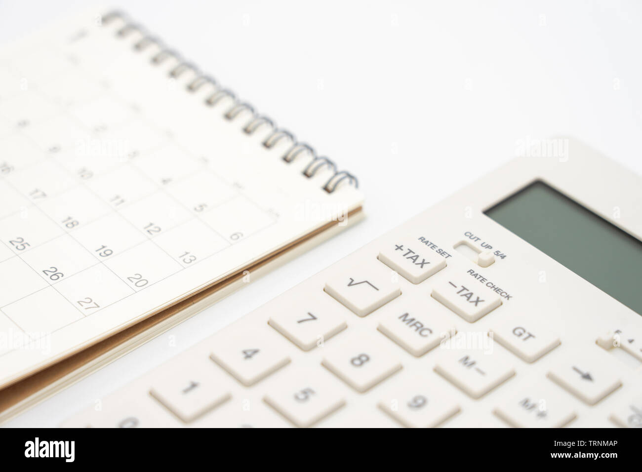 Flat Lay Of Top View Office Table Desk With Calendar Calculators