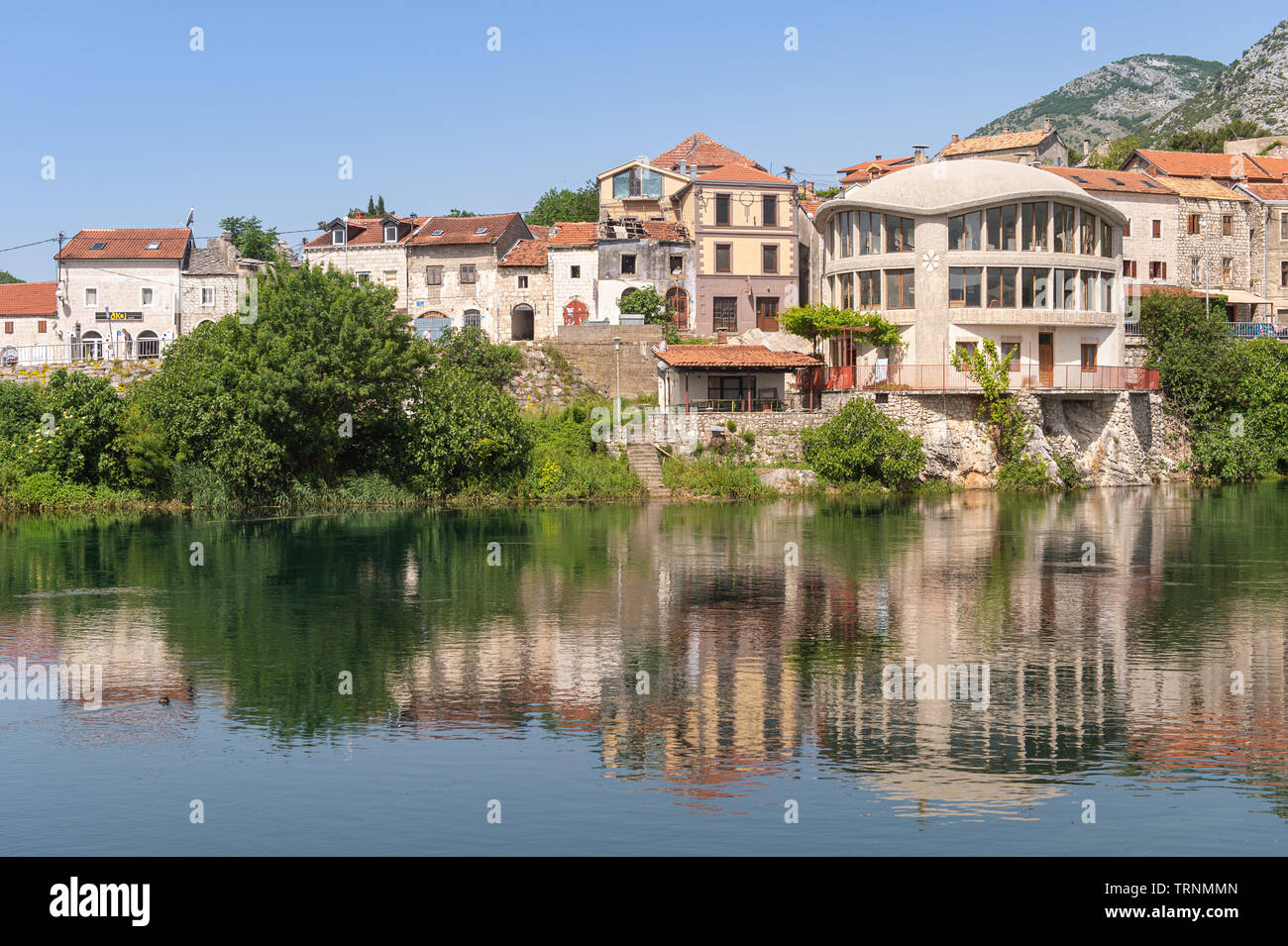 A view of the Trebišnjica river at city of Trebinje, located in the Republika Srpska, Bosnia and Herzegovina. Stock Photo