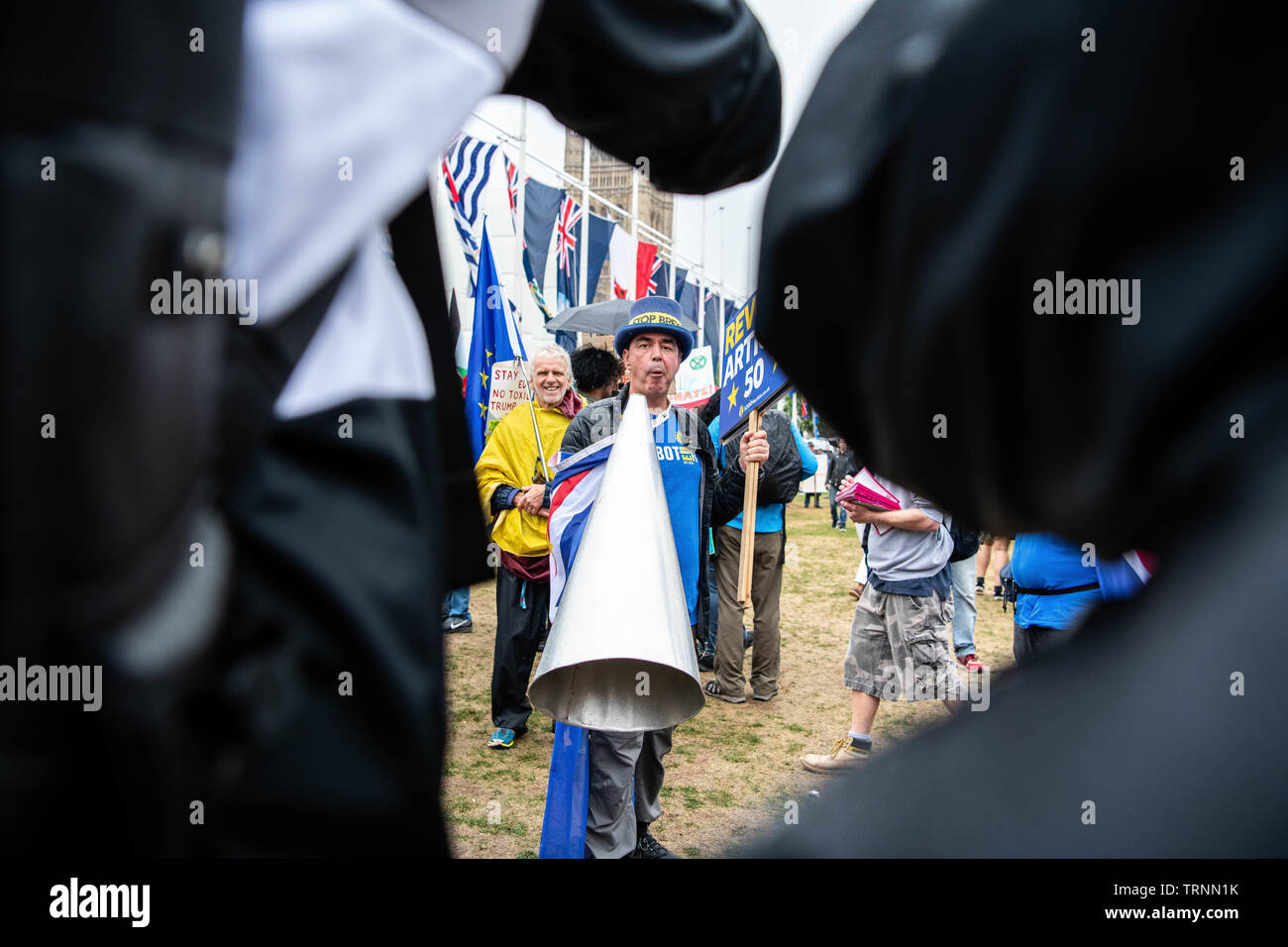 Anti Trump protesters pictured in early June, London 2019. Stock Photo