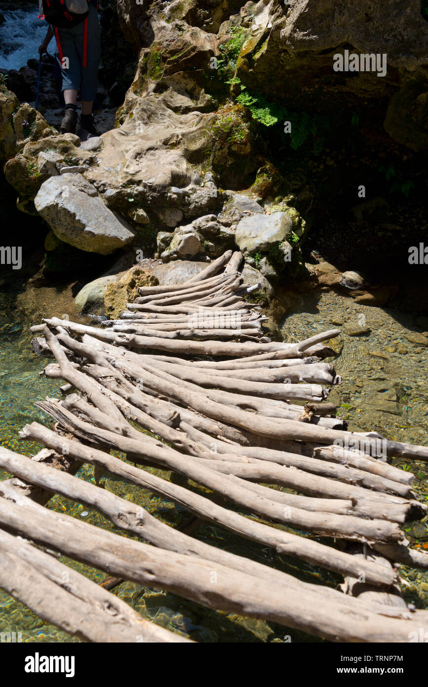stick bridge over mountain creek in rif mountains, Talassemtane ...