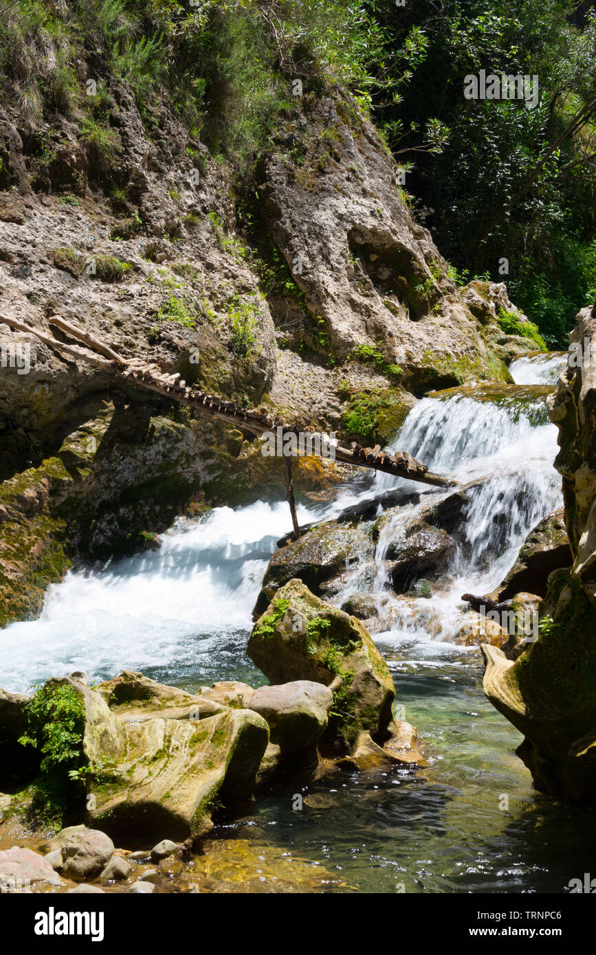 stick bridge over mountain creek in rif mountains, Talassemtane ...