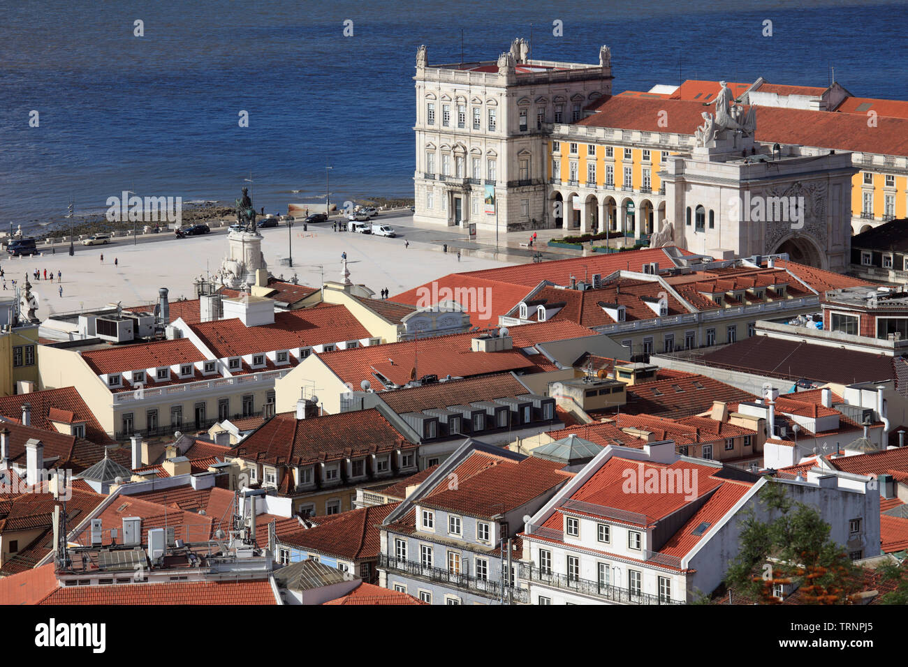 Portugal, Lisbon, Baixa, aerial view, Praca do Comercio, Stock Photo
