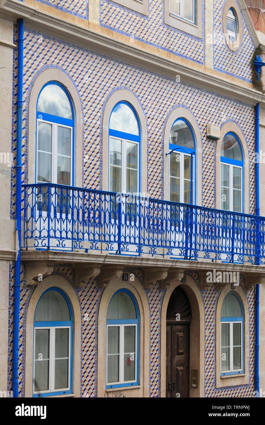 Portugal, Lisbon, Alfama, house, azulejos, paited ceramic tiles, Stock Photo