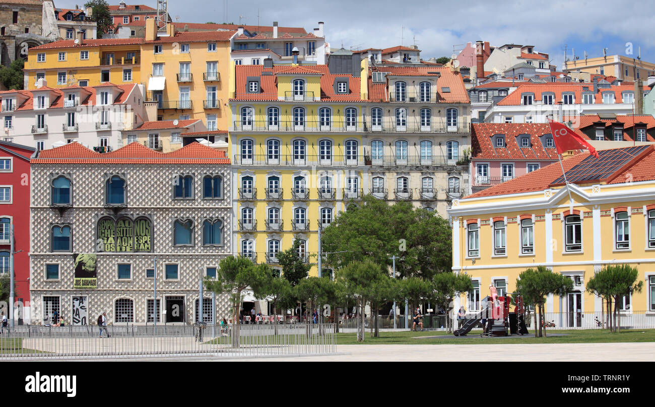 Portugal, Lisbon, Alfama, street scene, skyline, Casa dos Bicos, Stock Photo