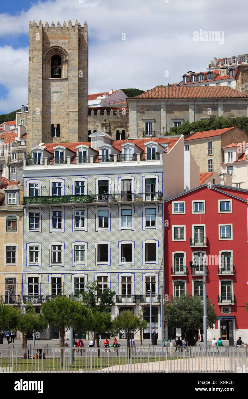 Portugal, Lisbon, Alfama, street scene, skyline, Cathedral, Stock Photo