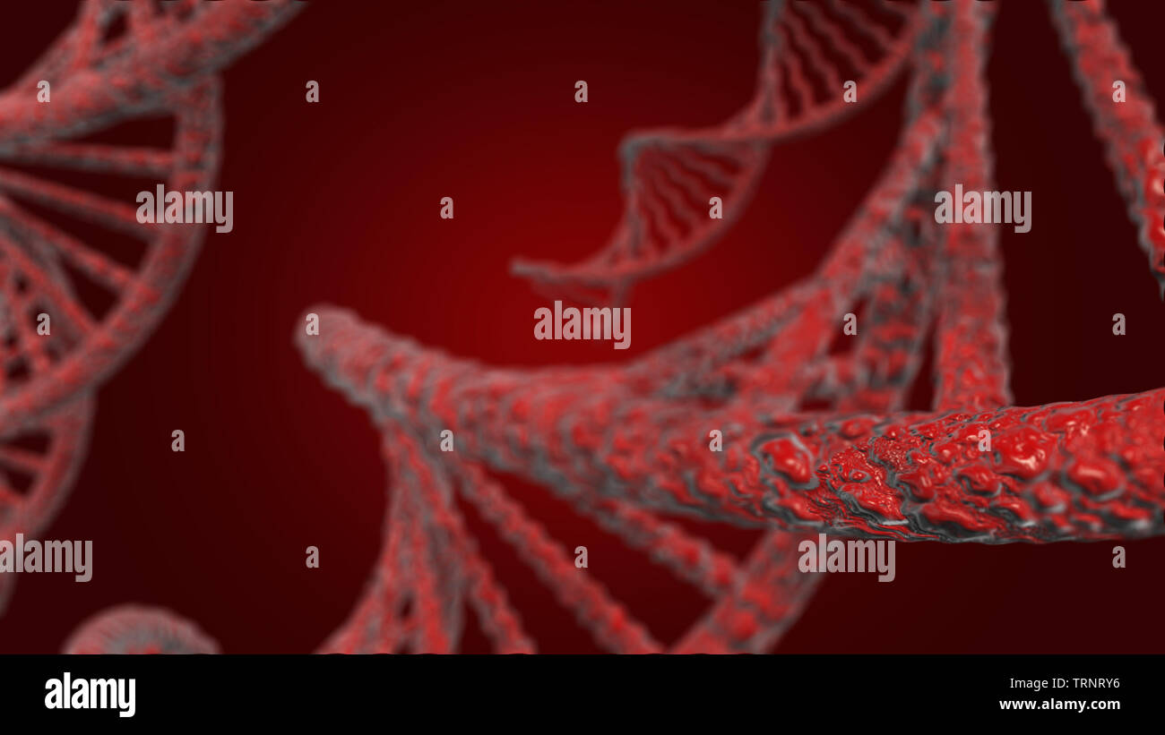 D N A vector, red line, red background Stock Photo