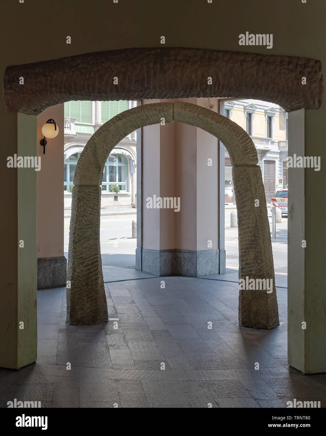 Arco at the entrance to the Maghetti district - Lugano - Switzerland Stock Photo